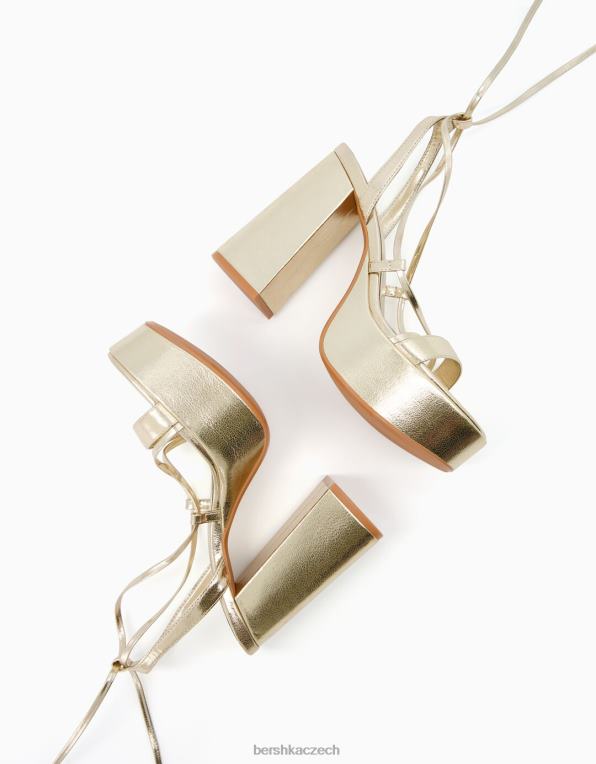 ženy Bershka vázané sandály na kovové platformě na vysokém podpatku P88442337 obuv zlato