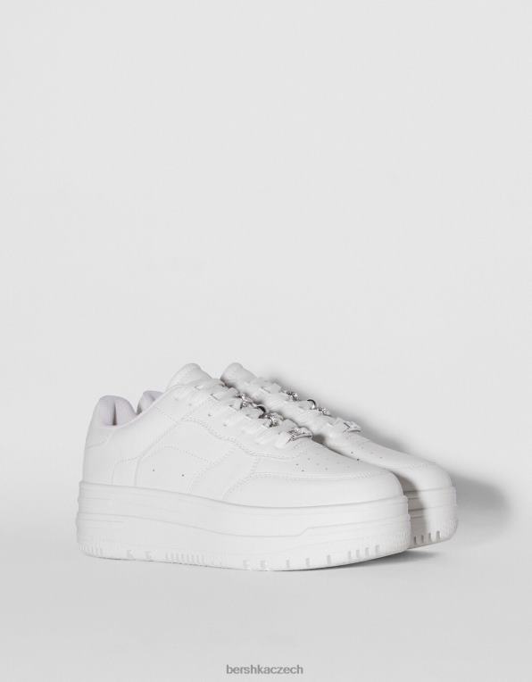 ženy Bershka kamínkové tenisky na platformě P88442101 obuv bílý