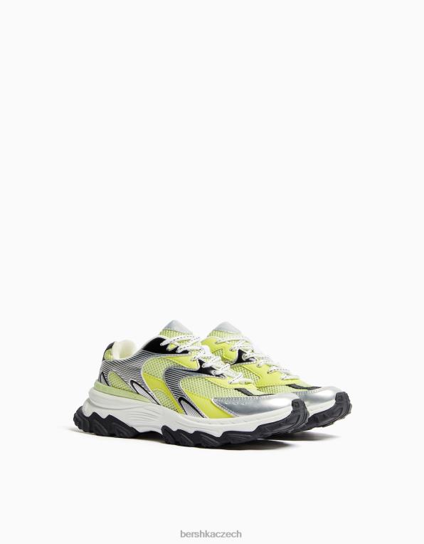 ženy Bershka kontrastní tenisky se síťovaným detailem P88441879 obuv Limetka