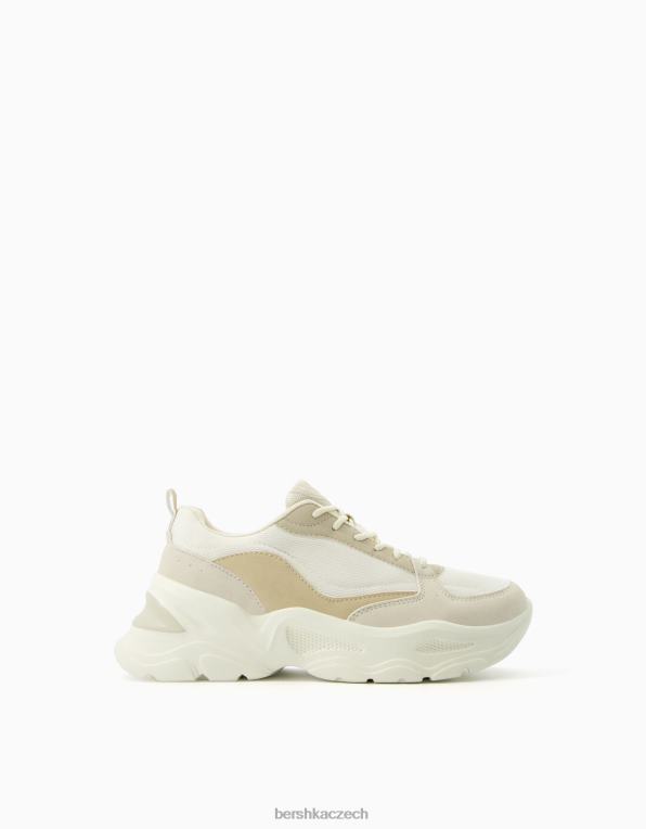 ženy Bershka kontrastní tenisky se síťovaným detailem P88442094 obuv písek