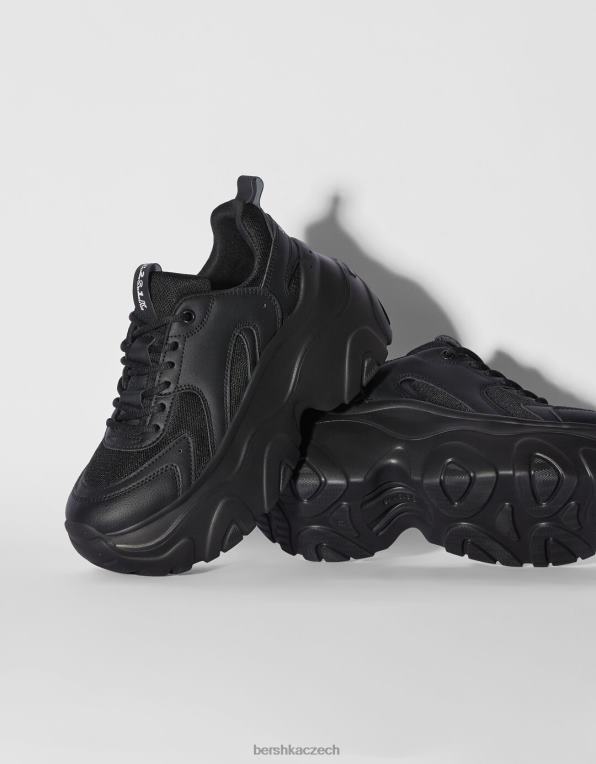 ženy Bershka tenisky s kontrastní síťovinou a xl podrážkou P88442097 obuv Černá