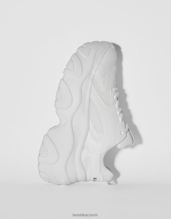 ženy Bershka tenisky s kontrastní síťovinou a xl podrážkou P88442098 obuv bílý