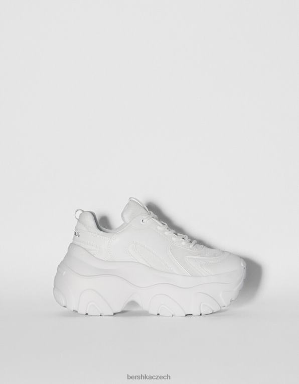 ženy Bershka tenisky s kontrastní síťovinou a xl podrážkou P88442098 obuv bílý