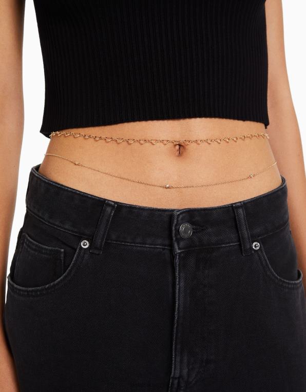 ženy Bershka břišní řetěz se srdíčky P88441893 Příslušenství zlato