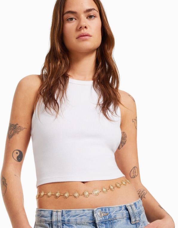 ženy Bershka pás s řetízkovým lemem P88442554 Příslušenství zlato