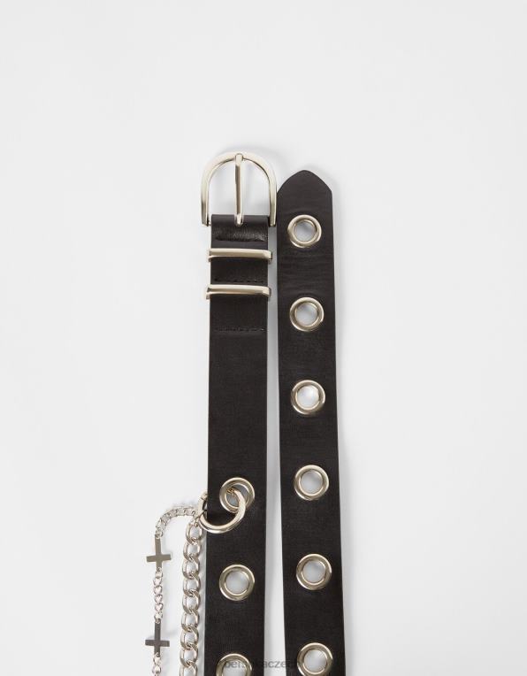 ženy Bershka pásek s řetízkovými očky a křížem P88442550 Příslušenství Černá