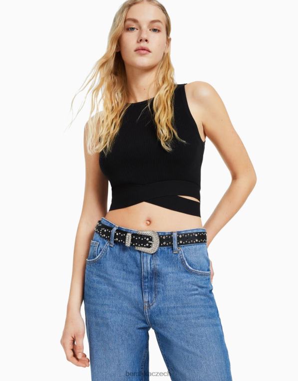 ženy Bershka posetý pásek s kamínky P88442538 Příslušenství Černá
