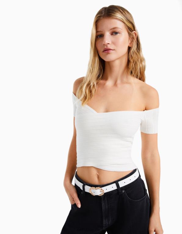 ženy Bershka tenký pásek s dvojitou přezkou P88442552 Příslušenství bílý