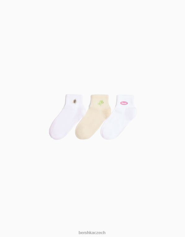 ženy Bershka balení 3 párů vyšívaných ponožek P88442600 Příslušenství béžový