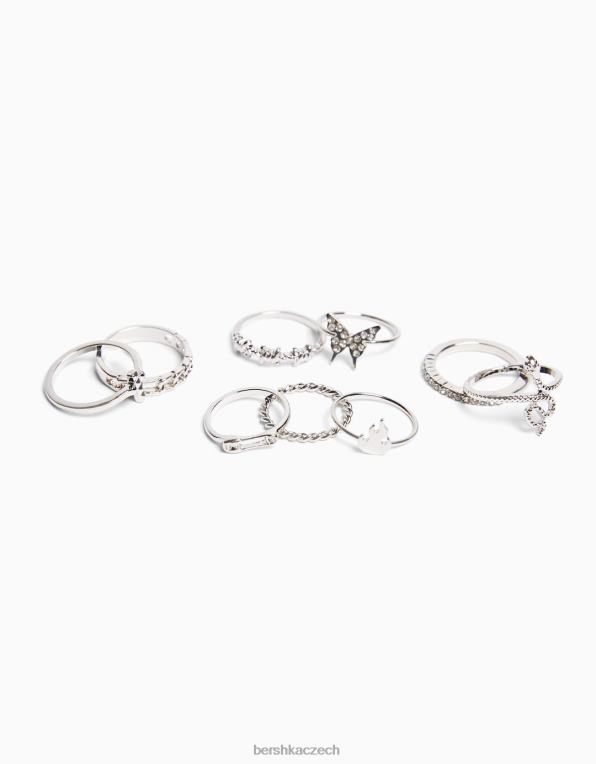 ženy Bershka balení 9 ks prstenů P88442452 Příslušenství stříbrný