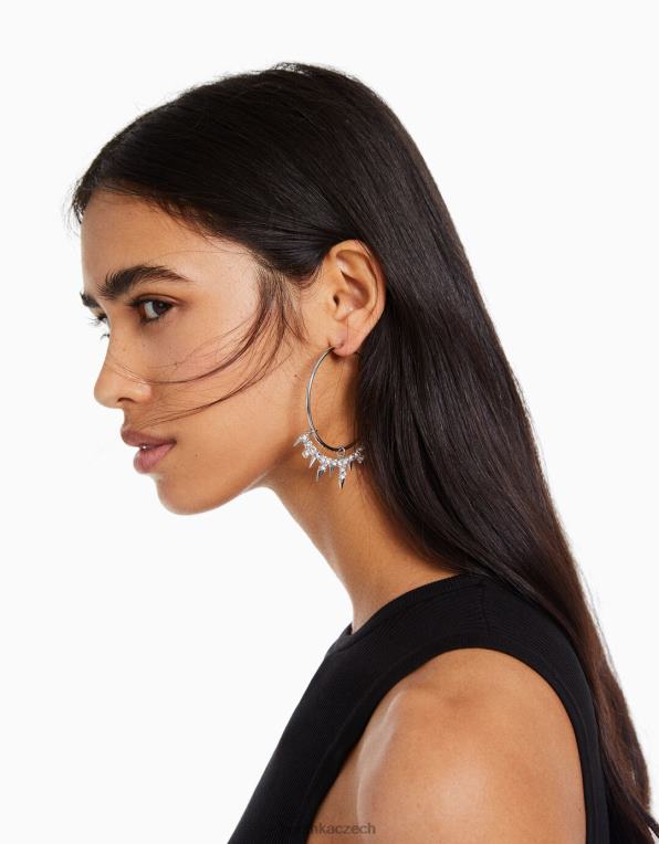 ženy Bershka kruhové náušnice s kamínky P88442459 Příslušenství stříbrný