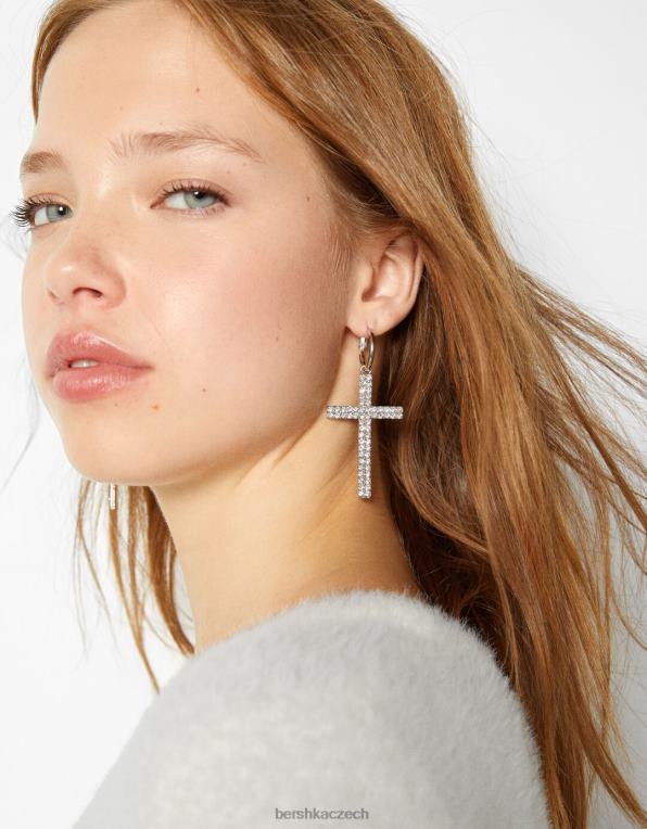 ženy Bershka ozdobné náušnice křížku P88442441 Příslušenství stříbrný