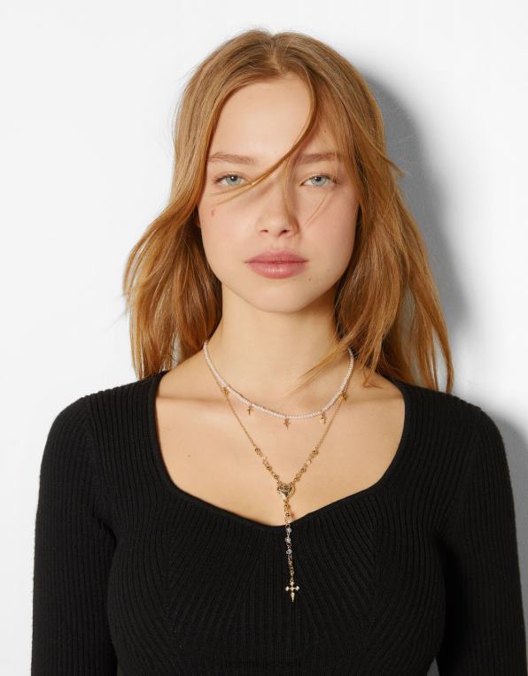 ženy Bershka sada 3 řetízkových náhrdelníků s přívěskem kříž P88442506 Příslušenství zlato