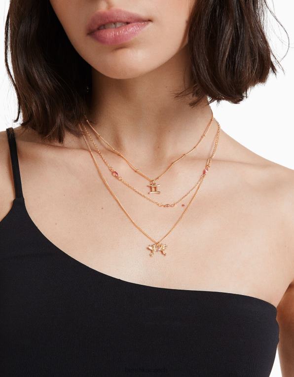 ženy Bershka sada 3 náhrdelníků zvěrokruhu Gemini P88442424 Příslušenství zlato