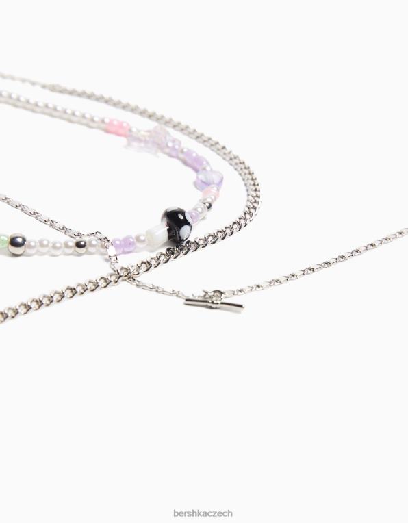 ženy Bershka sada 3 perlových náhrdelníků P88442512 Příslušenství stříbrný