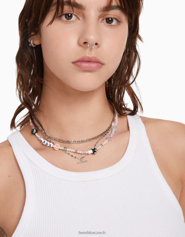 ženy Bershka sada 3 perlových náhrdelníků P88442512 Příslušenství stříbrný