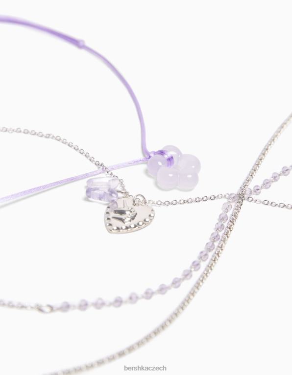 ženy Bershka sada 4 akordového náhrdelníku s květinovým kouzlem a motýlkovým detailem P88442447 Příslušenství stříbrný