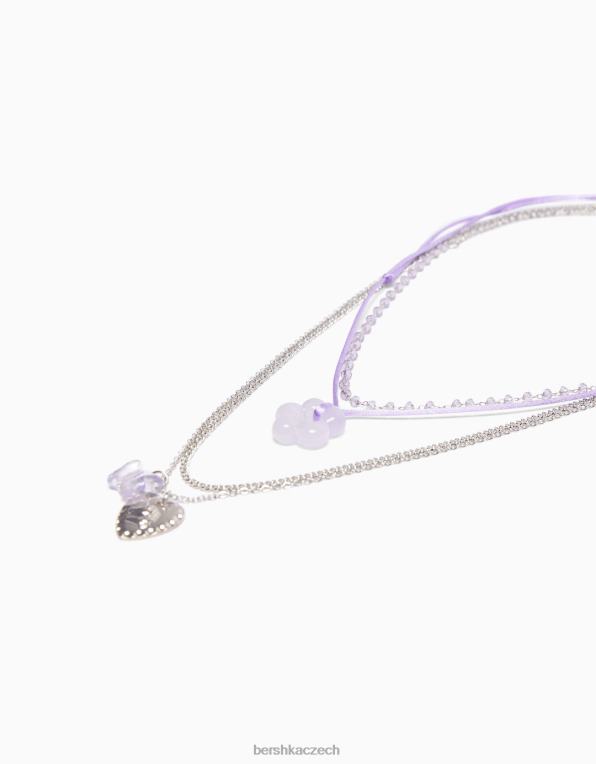 ženy Bershka sada 4 akordového náhrdelníku s květinovým kouzlem a motýlkovým detailem P88442447 Příslušenství stříbrný