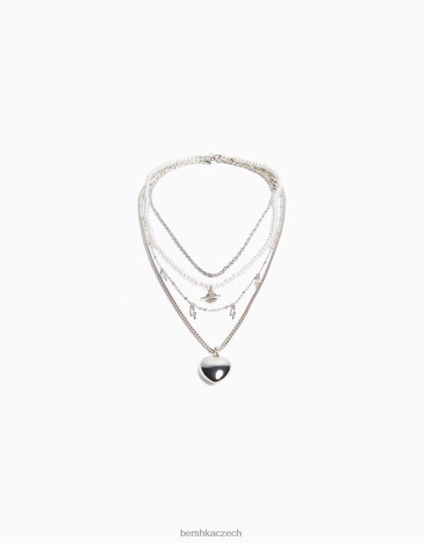 ženy Bershka sada 4 řetízkových náhrdelníků P88442446 Příslušenství stříbrný