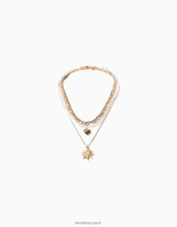 ženy Bershka sada 4 řetízkových náhrdelníků s přívěskem srdce P88442448 Příslušenství zlato