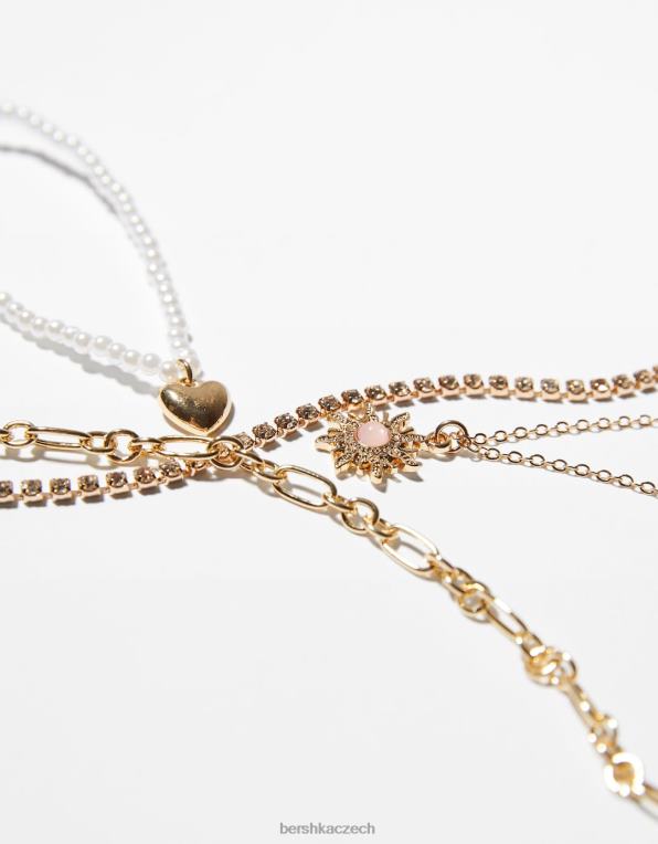 ženy Bershka sada 4 řetízkových náhrdelníků s přívěskem srdce P88442448 Příslušenství zlato