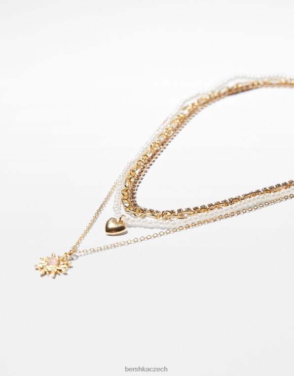 ženy Bershka sada 4 řetízkových náhrdelníků s přívěskem srdce P88442448 Příslušenství zlato