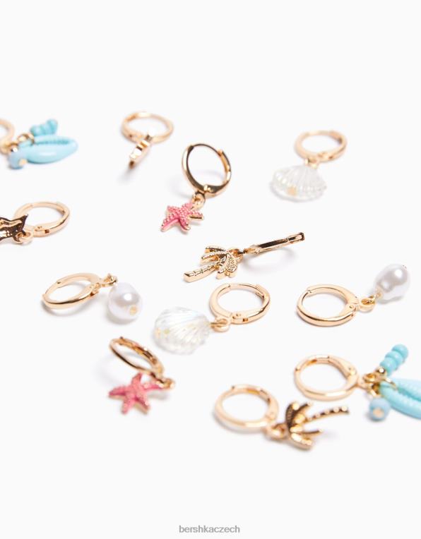 ženy Bershka sada 6 kroužkových náušnic z mušle s přívěsky P88442519 Příslušenství zlato