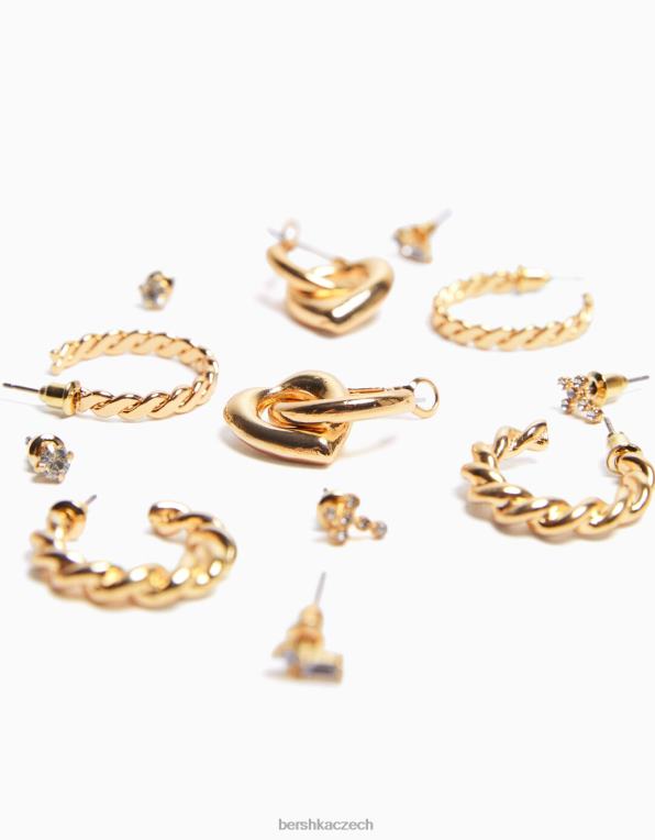 ženy Bershka sada 6 pletených kruhových náušnic se srdíčkem P88442492 Příslušenství zlato