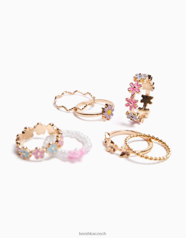 ženy Bershka sada 7 korálkových smaltovaných prstenů P88442528 Příslušenství zlato