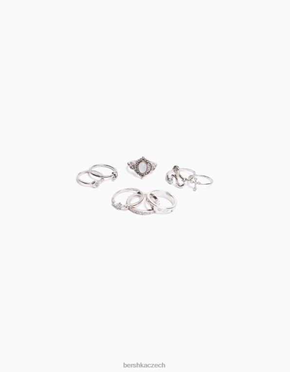 ženy Bershka sada 8 boho prstenů s křížky P88442461 Příslušenství stříbrný