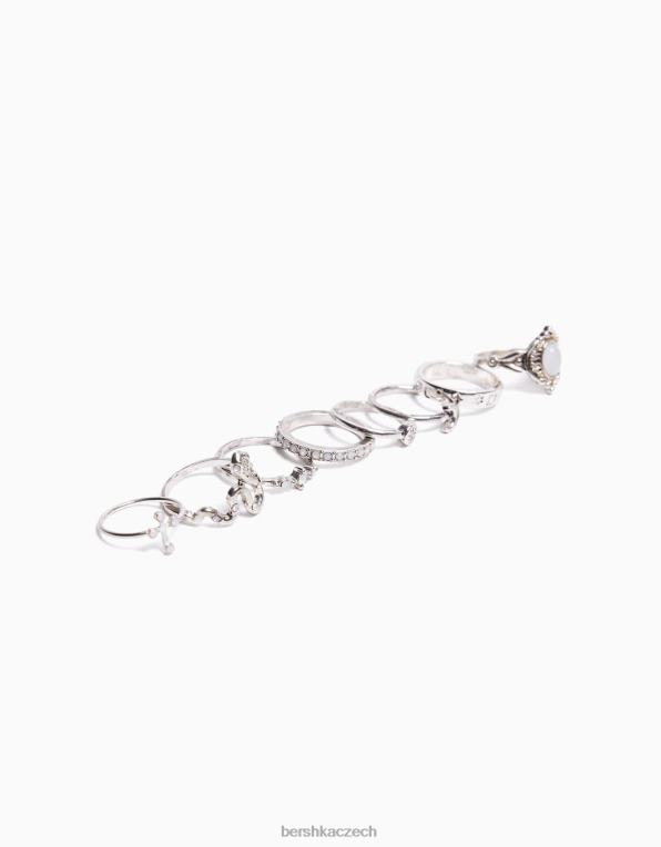 ženy Bershka sada 8 boho prstenů s křížky P88442461 Příslušenství stříbrný