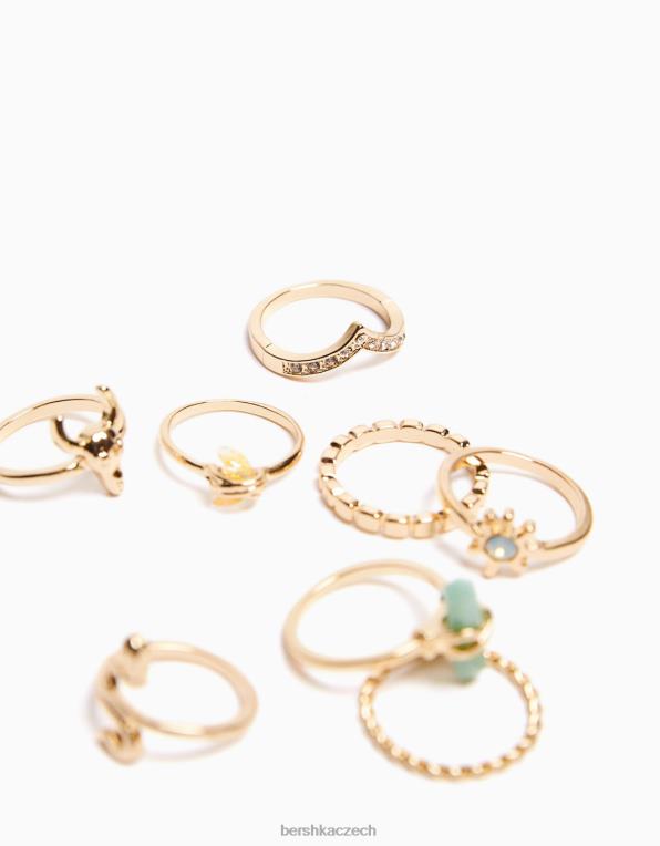 ženy Bershka sada 8 zlatých štrasových hadích prstenů P88442481 Příslušenství zlato