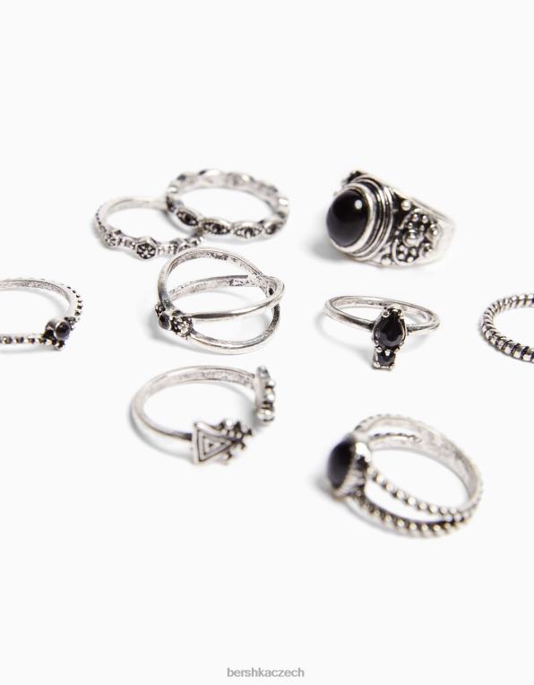 ženy Bershka sada 9 boho prstenů P88442486 Příslušenství stříbrný