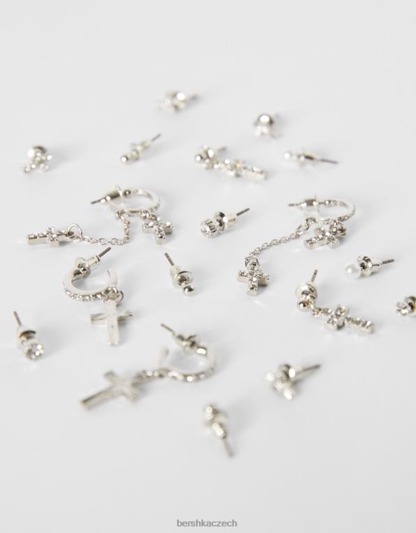 ženy Bershka sada 9 párů křížkových náušnic P88442515 Příslušenství stříbrný