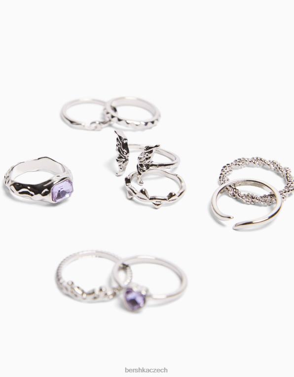 ženy Bershka sada 9 prstenů, některé s drahými kameny P88442467 Příslušenství stříbrný