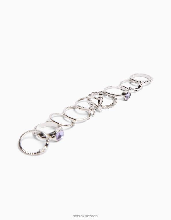 ženy Bershka sada 9 prstenů, některé s drahými kameny P88442467 Příslušenství stříbrný