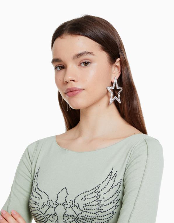 ženy Bershka štrasové hvězdné náušnice P88441865 Příslušenství stříbrný