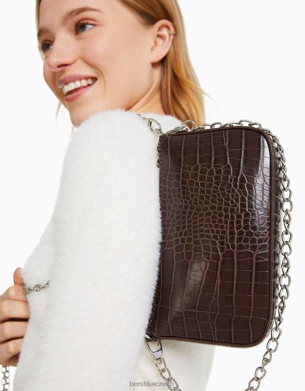 ženy Bershka falešná croc taška s detailem řetízku P88442412 Příslušenství hnědý