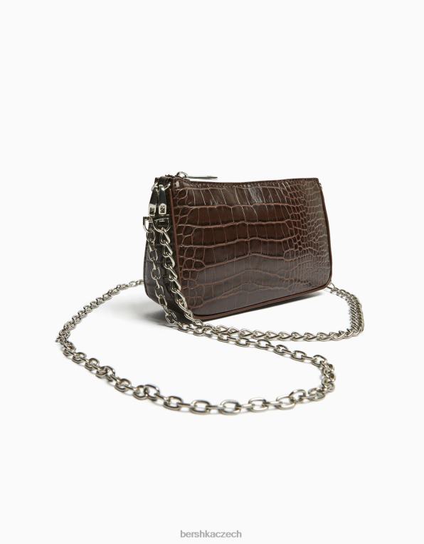 ženy Bershka falešná croc taška s detailem řetízku P88442412 Příslušenství hnědý