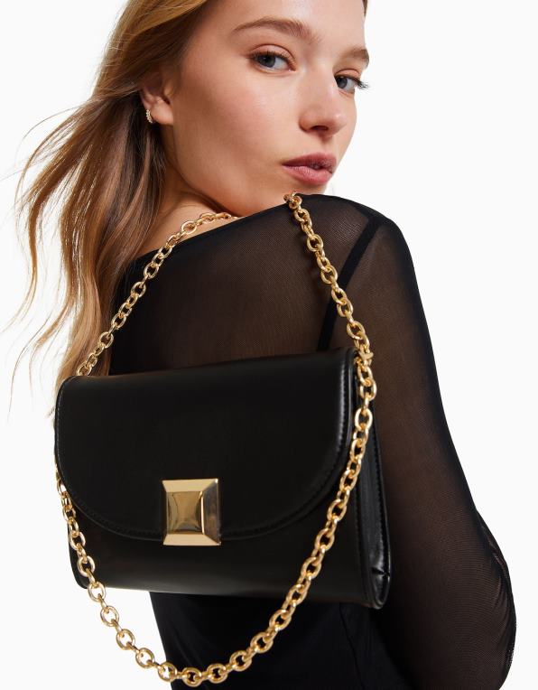 ženy Bershka mini čtvercová taška přes rameno s detailem P88442417 Příslušenství Černá