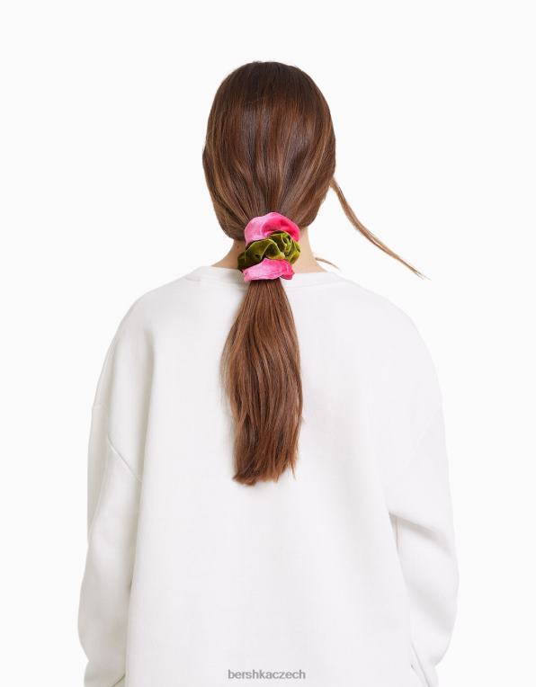 ženy Bershka sada 3 sametových scrunchies P88442576 Příslušenství fuchsie