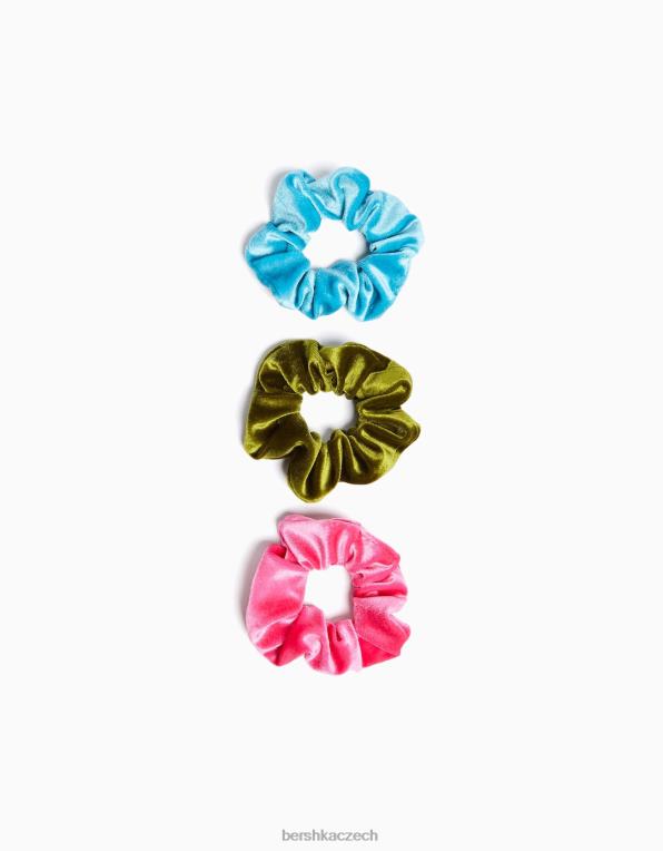 ženy Bershka sada 3 sametových scrunchies P88442576 Příslušenství fuchsie