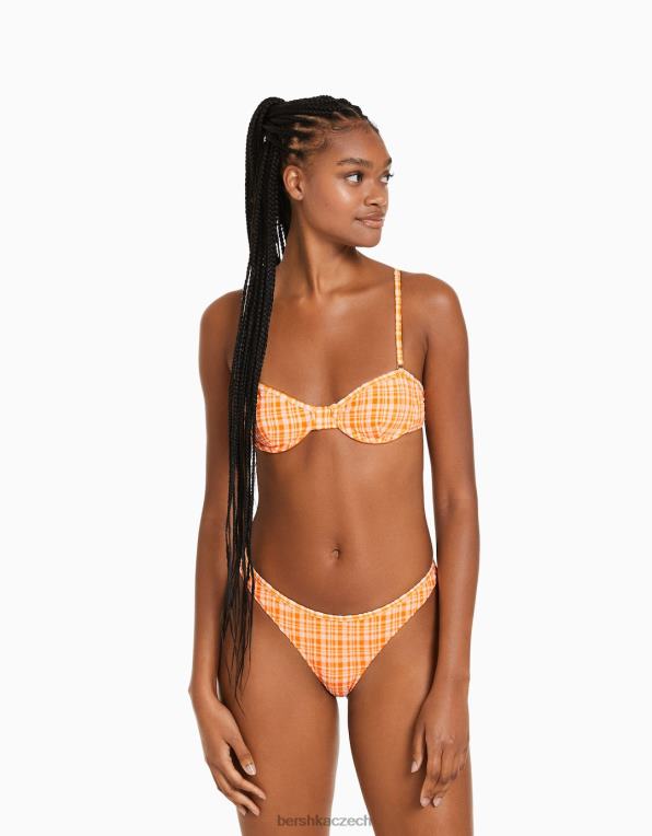 ženy Bershka gingham check spodky bikin P88441800 oblečení oranžový