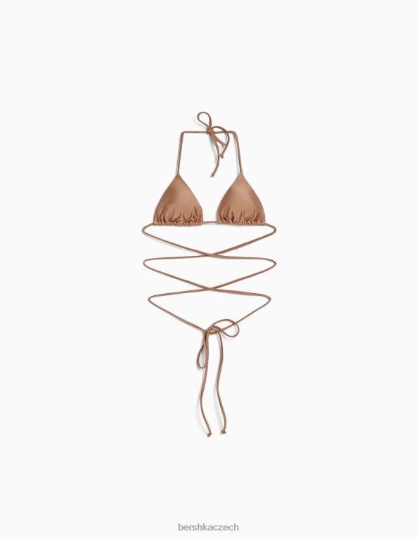 ženy Bershka lesklý top bikin P88441776 oblečení hnědý