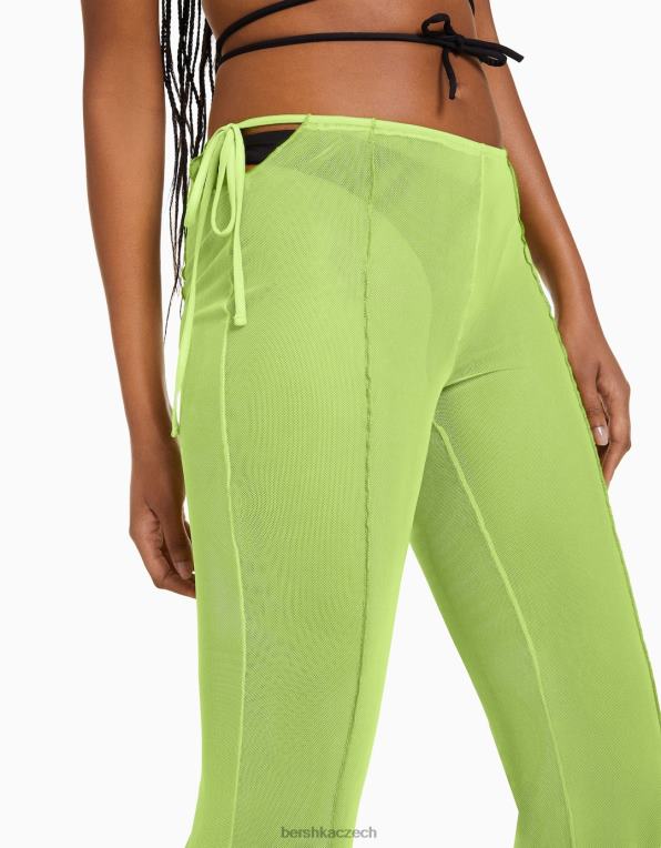 ženy Bershka tylové kalhoty s bočními rozparky P88441795 oblečení zelená
