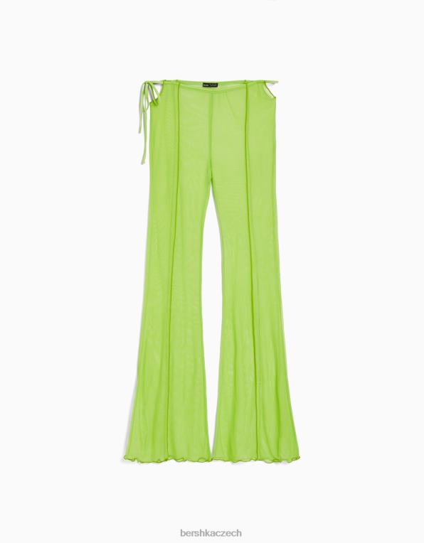 ženy Bershka tylové kalhoty s bočními rozparky P88441795 oblečení zelená