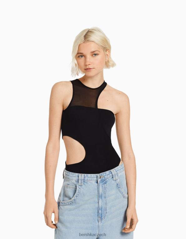 ženy Bershka body bez rukávů s výřezem a detailem síťoviny P8844769 oblečení Černá