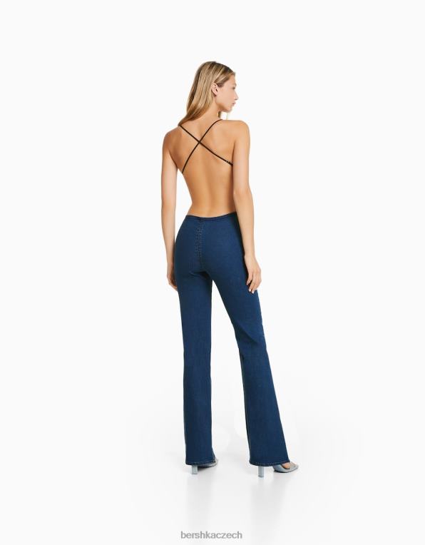 ženy Bershka elastický džínový overal s vykrojenými zády P884461 oblečení světle modrá