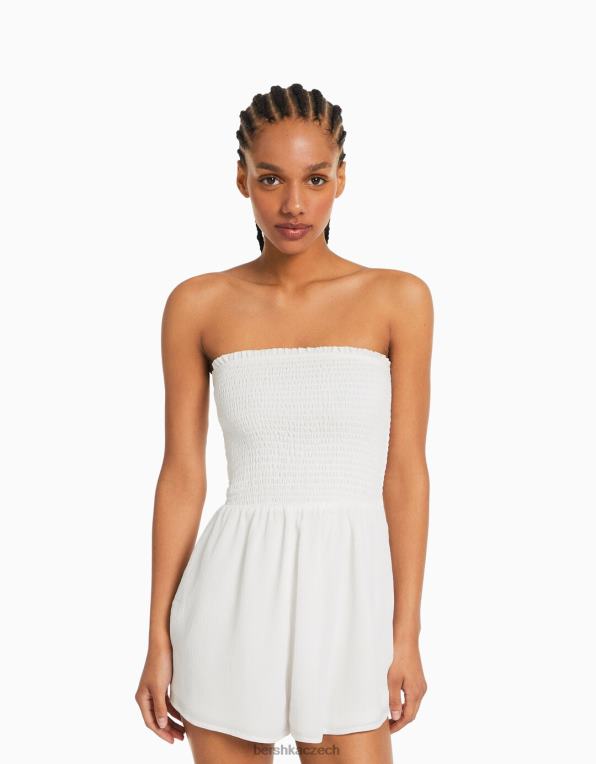 ženy Bershka texturovaný bandeau overal s řasením P8844113 oblečení bílý