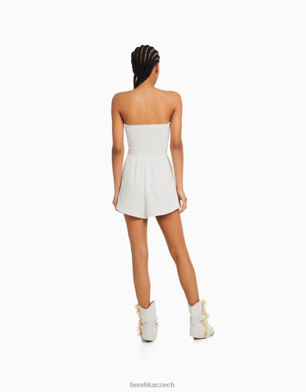 ženy Bershka texturovaný bandeau overal s řasením P8844113 oblečení bílý